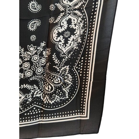 Black Paisley Square Scarf Bandana Print Silk Feel Accessory Neck Head Wrap 27 i - Picture 2 of 4